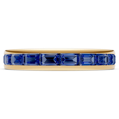 Blue Sapphire Emerald-Cut Channel Set Half Eternity Band