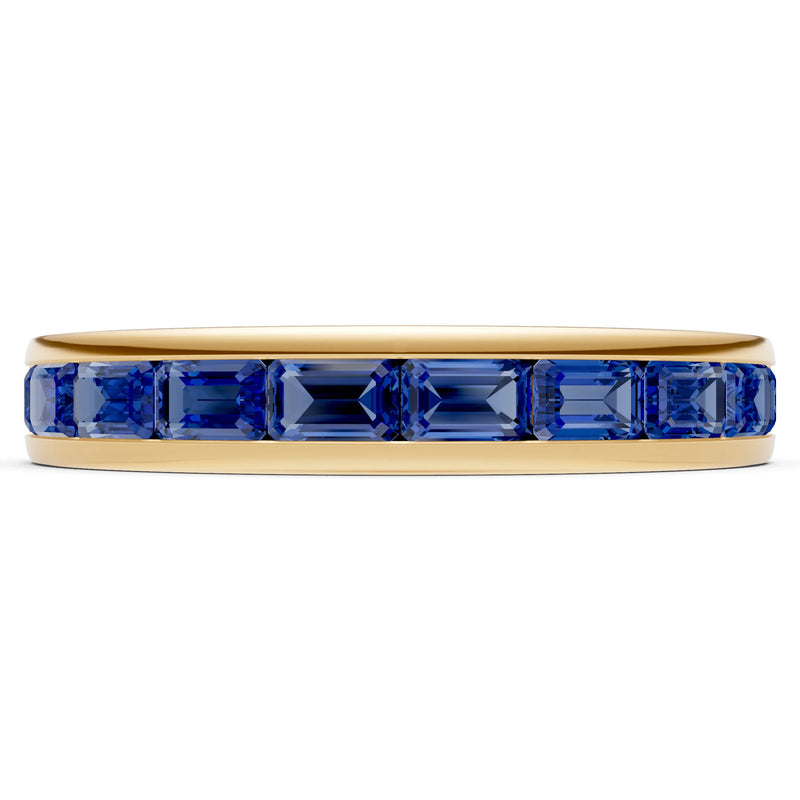 Blue Sapphire Emerald-Cut Channel Set Half Eternity Band
