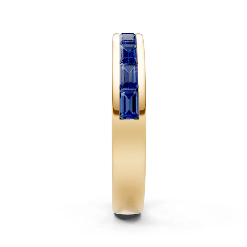Blue Sapphire Minimalist Emerald-Cut Channel Set Half Eternity Band