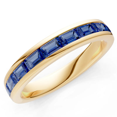 Blue Sapphire Minimalist Emerald-Cut Channel Set Half Eternity Band