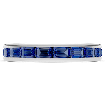 Blue Sapphire Minimalist Emerald-Cut Channel Set Half Eternity Band