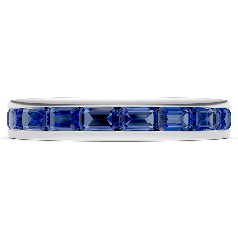 Blue Sapphire Minimalist Emerald-Cut Channel Set Half Eternity Band