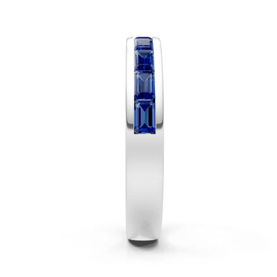 Blue Sapphire Minimalist Emerald-Cut Channel Set Half Eternity Band