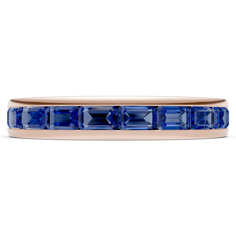Blue Sapphire Emerald-Cut Channel Set Half Eternity Band