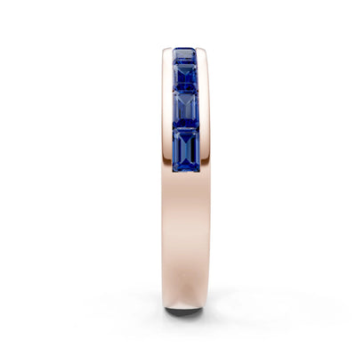 Blue Sapphire Minimalist Emerald-Cut Channel Set Half Eternity Band