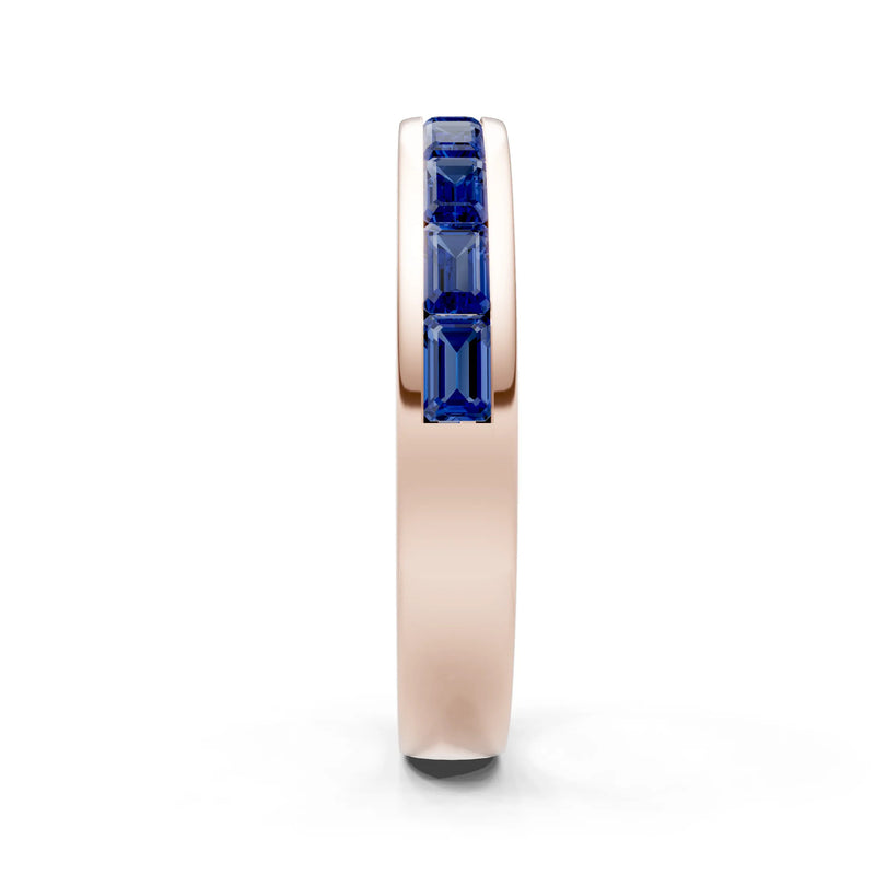 Blue Sapphire Minimalist Emerald-Cut Channel Set Half Eternity Band