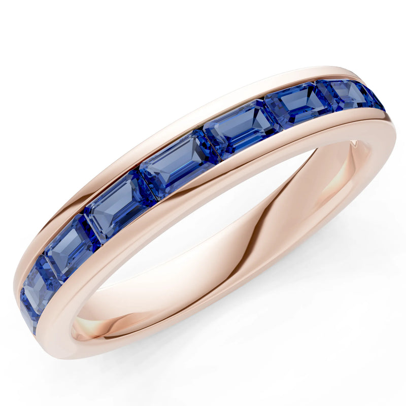 Blue Sapphire Minimalist Emerald-Cut Channel Set Half Eternity Band