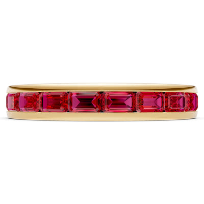 Ruby Minimalist Emerald-Cut Channel Set Half Eternity Band