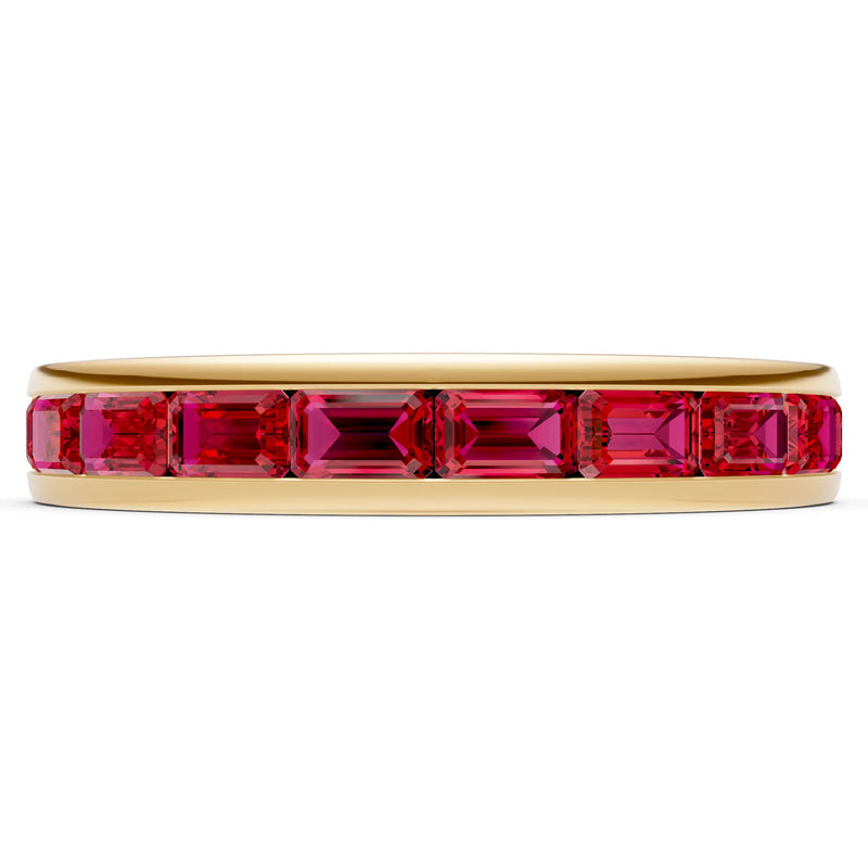 Ruby Minimalist Emerald-Cut Channel Set Half Eternity Band