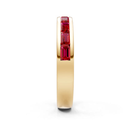 Ruby Minimalist Emerald-Cut Channel Set Half Eternity Band