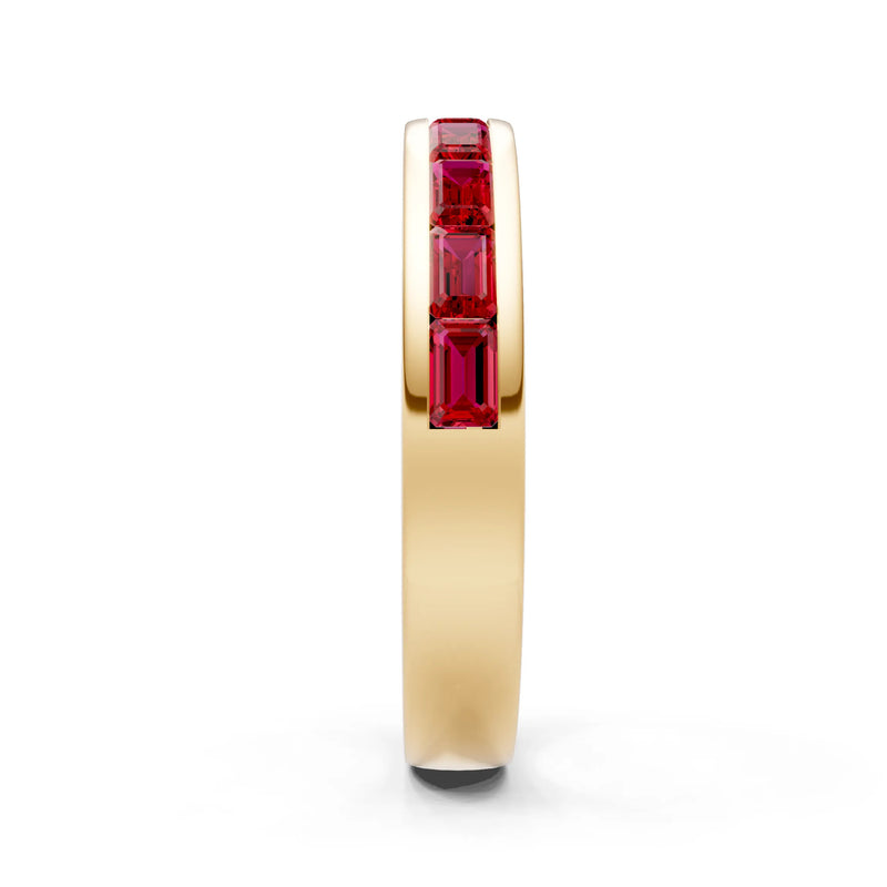 Ruby Minimalist Emerald-Cut Channel Set Half Eternity Band