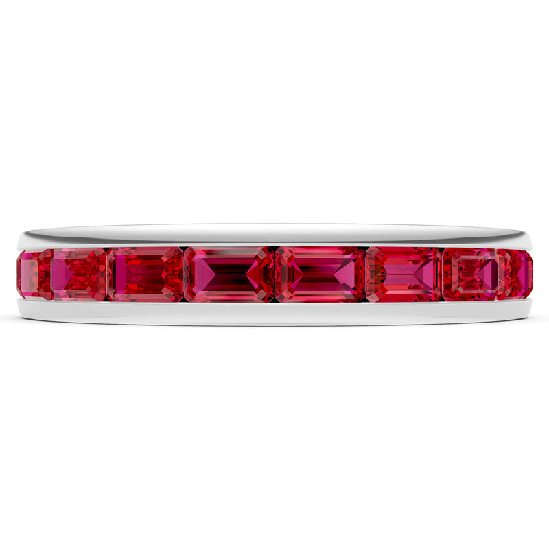 Ruby Minimalist Emerald-Cut Channel Set Half Eternity Band