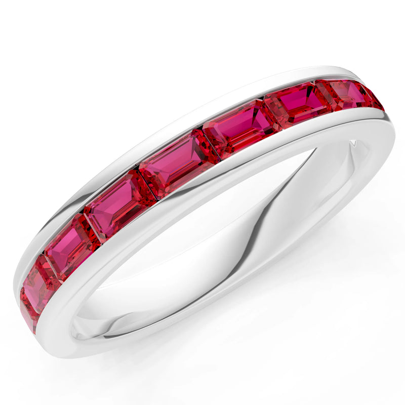Ruby Minimalist Emerald-Cut Channel Set Half Eternity Band