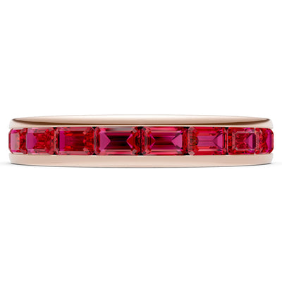 Ruby Minimalist Emerald-Cut Channel Set Half Eternity Band