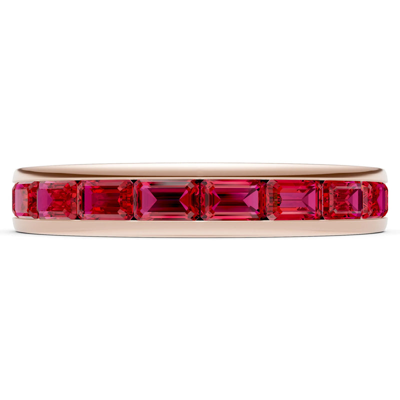 Ruby Minimalist Emerald-Cut Channel Set Half Eternity Band