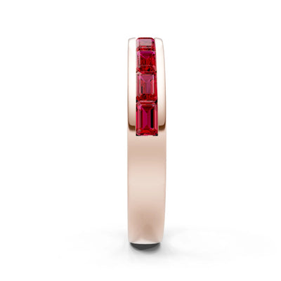 Ruby Minimalist Emerald-Cut Channel Set Half Eternity Band
