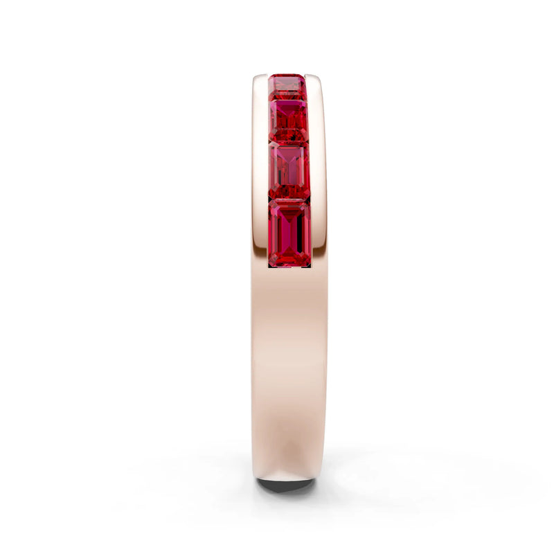 Ruby Minimalist Emerald-Cut Channel Set Half Eternity Band