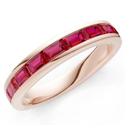 Ruby Minimalist Emerald-Cut Channel Set Half Eternity Band