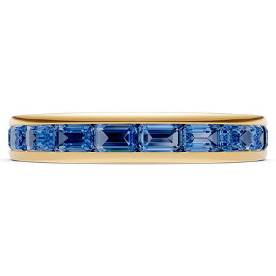 London Blue Topaz Minimalist Emerald-Cut Channel Set Half Eternity Band