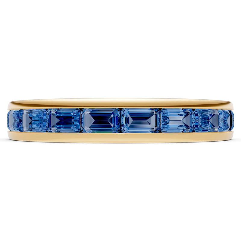 London Blue Topaz Minimalist Emerald-Cut Channel Set Half Eternity Band