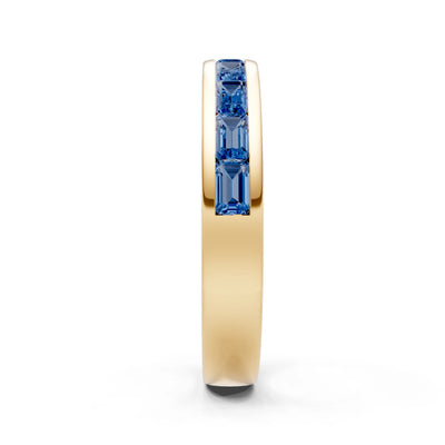London Blue Topaz Minimalist Emerald-Cut Channel Set Half Eternity Band