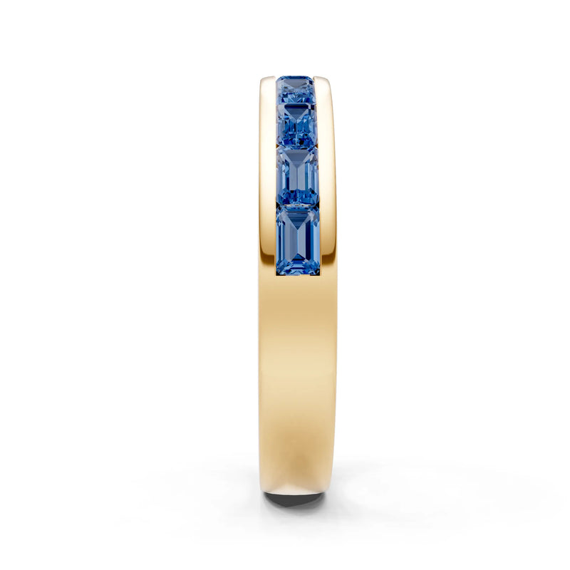 London Blue Topaz Minimalist Emerald-Cut Channel Set Half Eternity Band