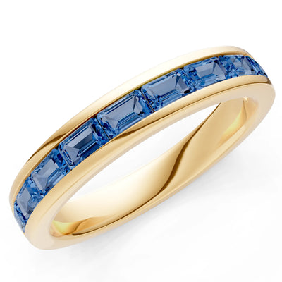 London Blue Topaz Minimalist Emerald-Cut Channel Set Half Eternity Band