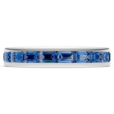 London Blue Topaz Minimalist Emerald-Cut Channel Set Half Eternity Band