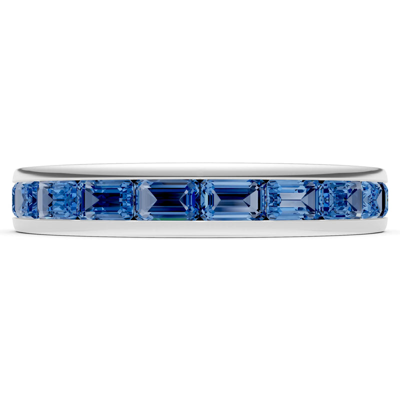 London Blue Topaz Minimalist Emerald-Cut Channel Set Half Eternity Band