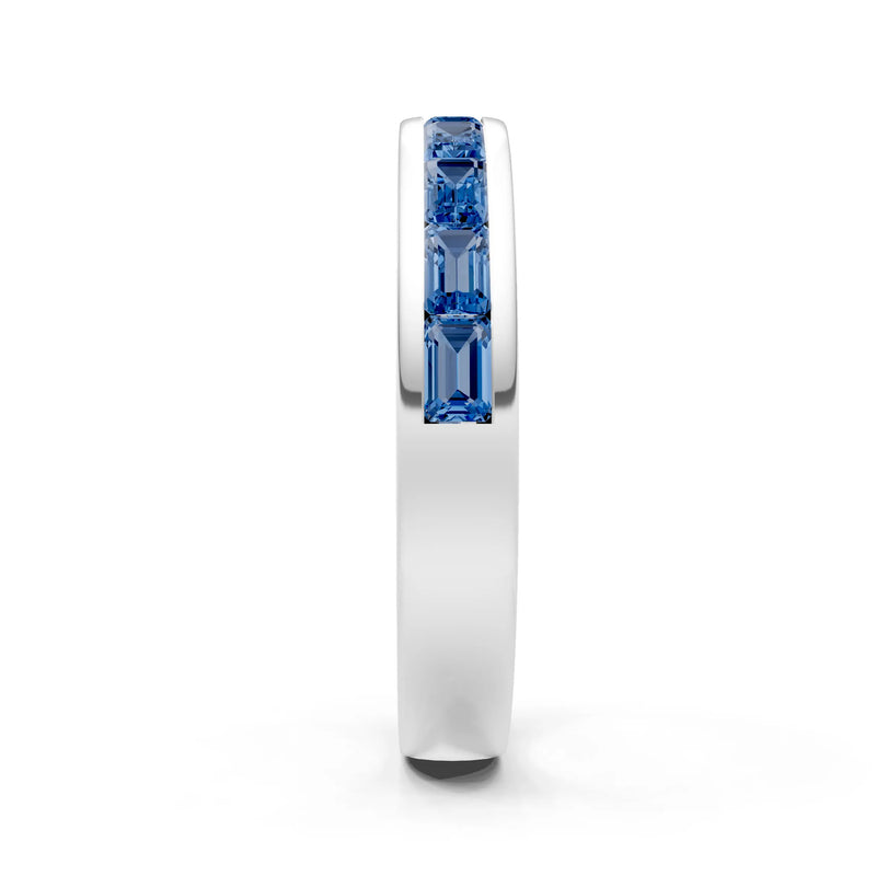 London Blue Topaz Minimalist Emerald-Cut Channel Set Half Eternity Band