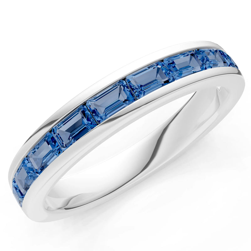 London Blue Topaz Minimalist Emerald-Cut Channel Set Half Eternity Band