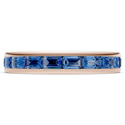 London Blue Topaz Minimalist Emerald-Cut Channel Set Half Eternity Band