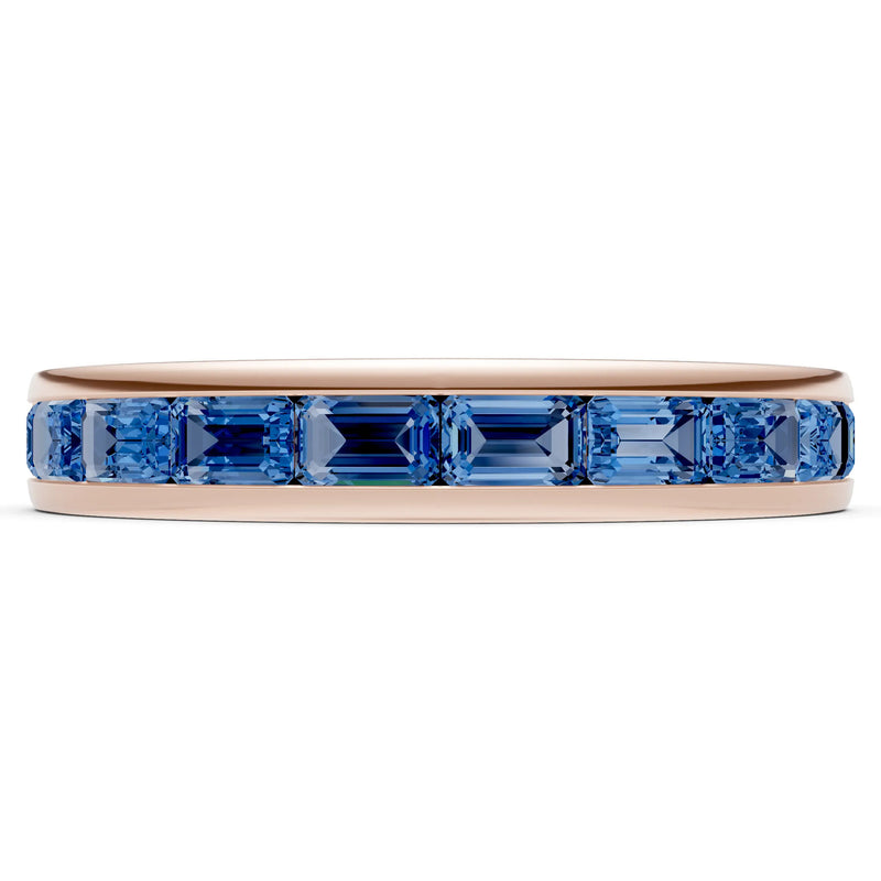 London Blue Topaz Minimalist Emerald-Cut Channel Set Half Eternity Band