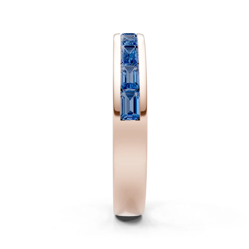 London Blue Topaz Minimalist Emerald-Cut Channel Set Half Eternity Band