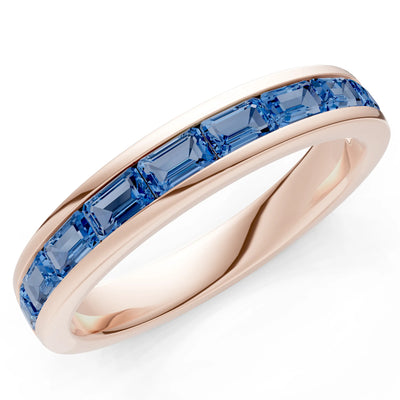 London Blue Topaz Minimalist Emerald-Cut Channel Set Half Eternity Band