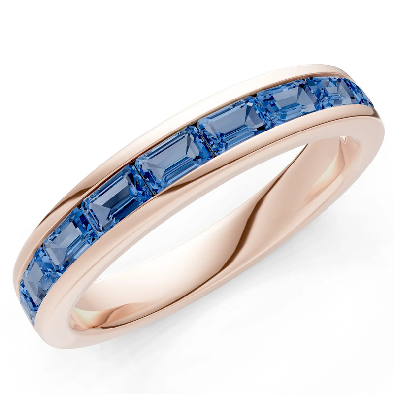 London Blue Topaz Minimalist Emerald-Cut Channel Set Half Eternity Band