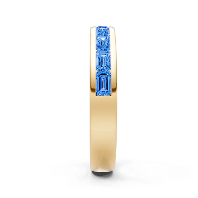 Swiss Blue Topaz Minimalist Emerald-Cut Channel Set Half Eternity Band