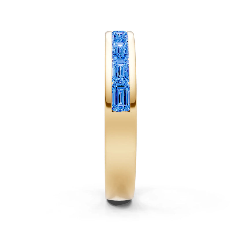 Swiss Blue Topaz Minimalist Emerald-Cut Channel Set Half Eternity Band
