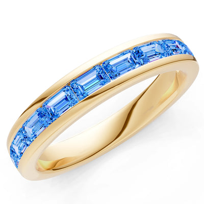 Swiss Blue Topaz Minimalist Emerald-Cut Channel Set Half Eternity Band