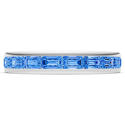 Swiss Blue Topaz Minimalist Emerald-Cut Channel Set Half Eternity Band