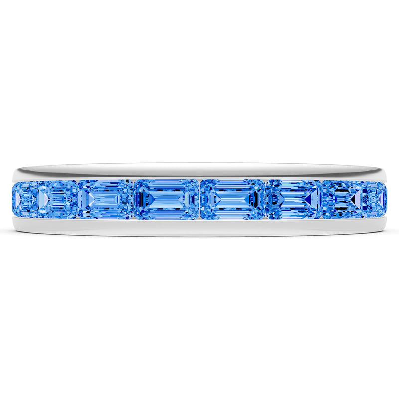 Swiss Blue Topaz Minimalist Emerald-Cut Channel Set Half Eternity Band