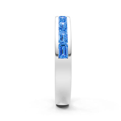 Swiss Blue Topaz Minimalist Emerald-Cut Channel Set Half Eternity Band
