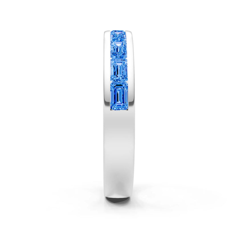 Swiss Blue Topaz Minimalist Emerald-Cut Channel Set Half Eternity Band