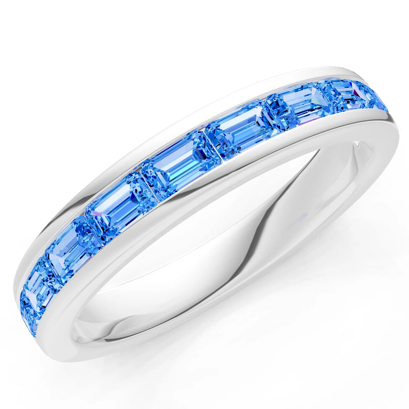 Swiss Blue Topaz Minimalist Emerald-Cut Channel Set Half Eternity Band