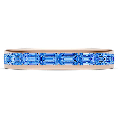 Swiss Blue Topaz Minimalist Emerald-Cut Channel Set Half Eternity Band