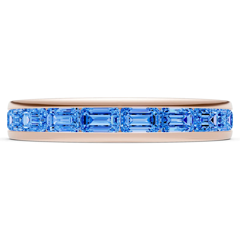 Swiss Blue Topaz Minimalist Emerald-Cut Channel Set Half Eternity Band
