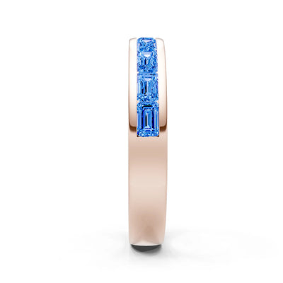 Swiss Blue Topaz Minimalist Emerald-Cut Channel Set Half Eternity Band