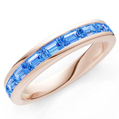 Swiss Blue Topaz Minimalist Emerald-Cut Channel Set Half Eternity Band