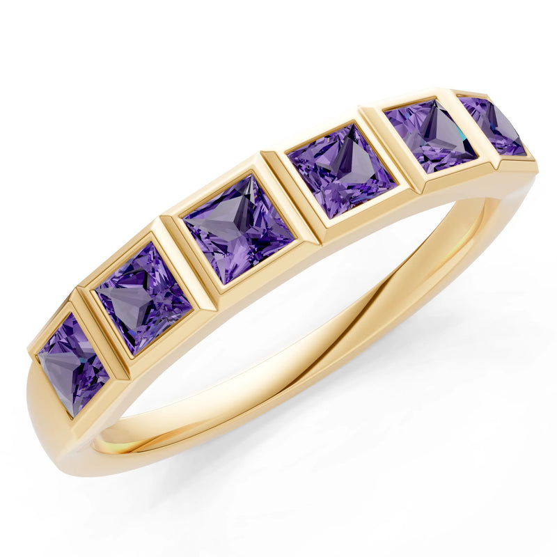 Princess Cut Gemstone Minimalist Bezel Set Half Eternity Band