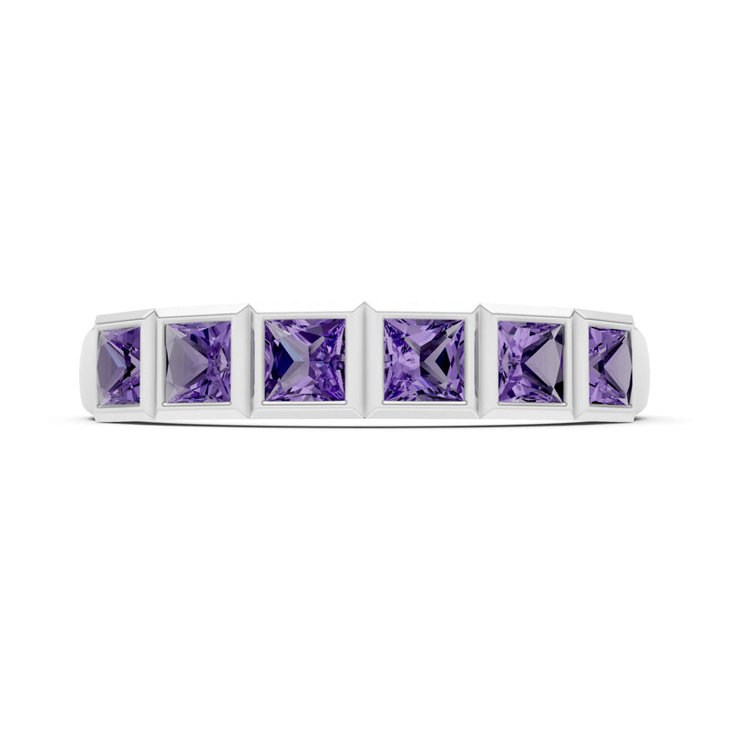 Princess Cut Gemstone Minimalist Bezel Set Half Eternity Band